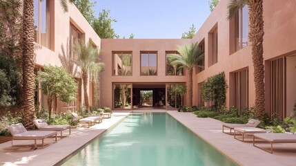 Fototapeta premium Luxurious Desert Courtyard Oasis with Pool