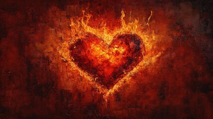 Allegorical Heart Shaped Firework in Fiery Red and Orange Hues