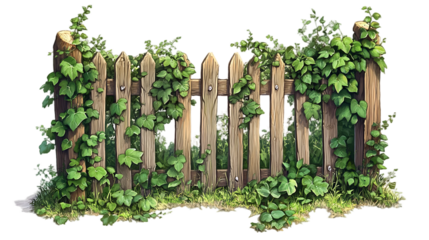  wooden fence featuring fresh greens plant isolated on transparent background