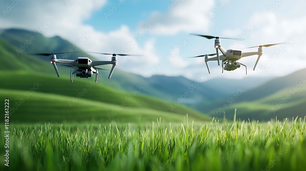 Poster aerial drones equipped with iot sensors and 5g connectivity enabling precision farming techniques in