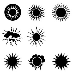 Set of Decorative Sun Icons in Black and Yellow