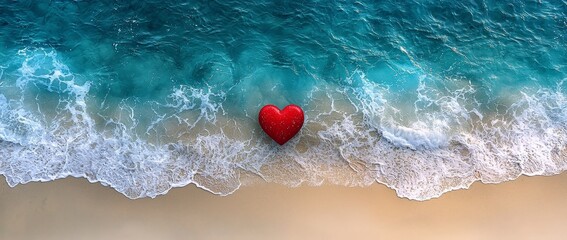 Obraz premium A top-down perspective of a scenic beach, where vibrant blue waves dance with the soft, sandy shoreline