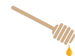 Honey dipper wood stick with dripping honey flat vector icon isolated with white.