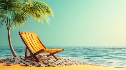 A retirement plan concept showing a beach chair and coins, symbolizing leisure after savings.