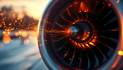 Jet Engine: Glowing Turbine Blades in Dramatic Sunset