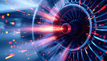 Jet Engine: Dynamic Energy, Red and Blue Light Streaks, Abstract Art