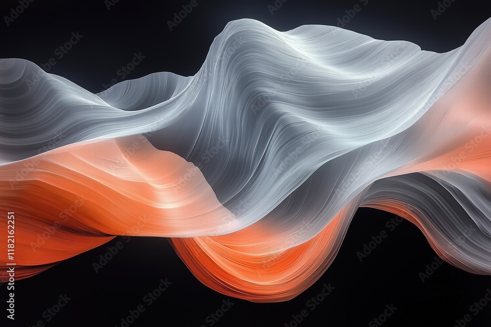 Poster abstract wave formation with flowing patterns and gradient colors in dark background