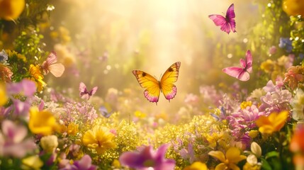 Fototapeta premium Magical Butterfly Garden Sunlit Meadow Blooms