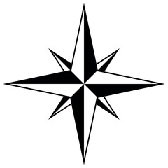 Compass rose symbol, black and white vector star shape illustration of four cardinal directions