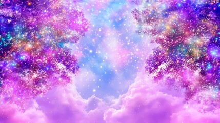 Magical Starlight Trees in Pink Galaxy Cloudscape