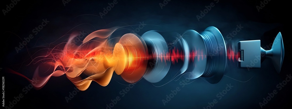 Poster vibrant digital depicting the visualization of the frequency modulation fm process used in radio bro