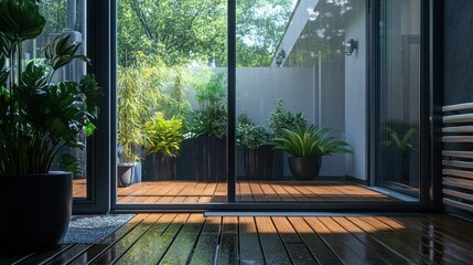 Serene Patio View Through Glass Doors