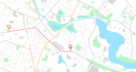 Fototapeta premium Global city map. Urban cartography with road navigation. Roadmap GPS location pin place marker. Vector illustration. 