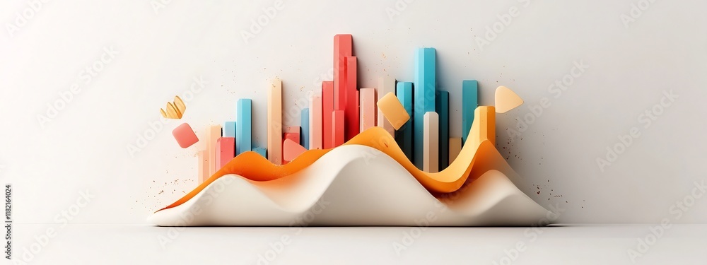 Poster vibrant showcasing the frequency distribution of consumer spending patterns using an abstract geomet