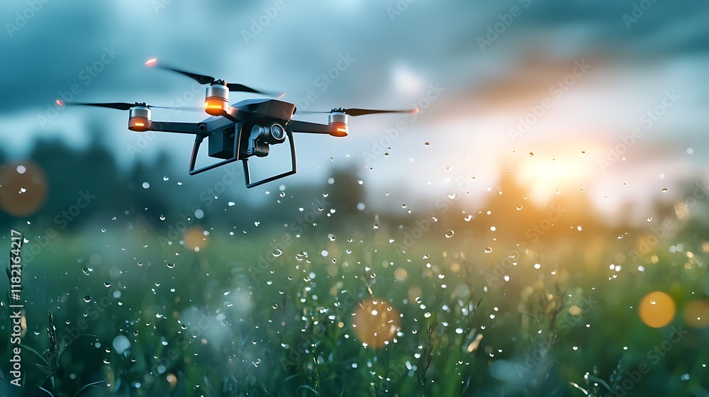 Aufkleber smart iot drones equipped with sensors and 5g connectivity hover over a lush green field