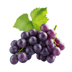 Fototapeta premium A cluster of ripe red grapes with a lush green leaf, a still life photograph, showcasing the vibrant colors and texture of the fruit.