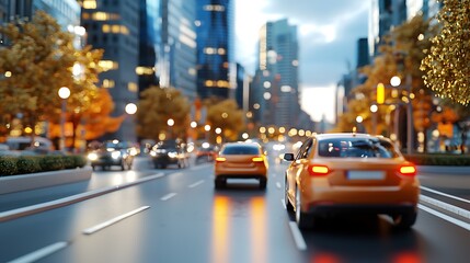 Busy evening cityscape showcasing the advanced traffic management systems of a modern metropolis with cars lights and skyscrapers blurring together in a futuristic urban landscape