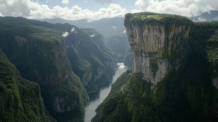 Majestic River Gorge Deep Within Lush Green Mountains