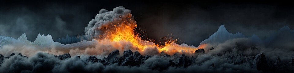 Mesmerizing Spectrogram of a Volcanic Eruption Explosion in a Dramatic 3D Rendered Landscape  This image showcases the powerful frequency content and of a fiery