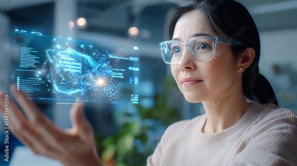 Poster therapist engaging with patient through ai powered holographic interface in futuristic digital works