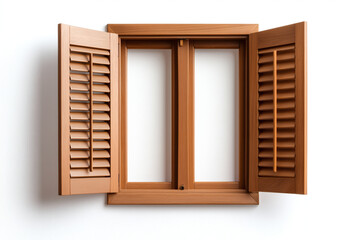 Obraz premium Old wooden window with open shutters, showcasing warm, inviting design. natural wood grain adds character, perfect for enhancing any interior space