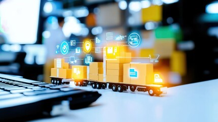 Digital Logistics Concept with Delivery Trucks and Boxes