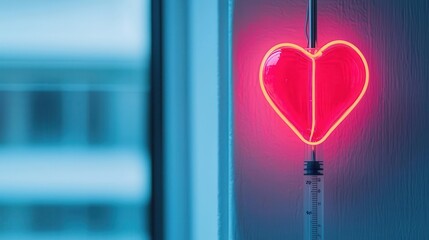 A glowing heartshaped IV stand enhancing patient comfort during Valentines Day treatment, romantic healthcare, festive decor, compassionate care