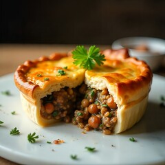 Delicious Savory Meat and Lentil Hand Pie Golden Crust Closeup Food Photography