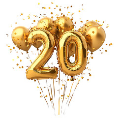 Golden Balloons, Number Twenty, Celebration, Party, Anniversary, Festive, Confetti, Joyful, Twenty Y