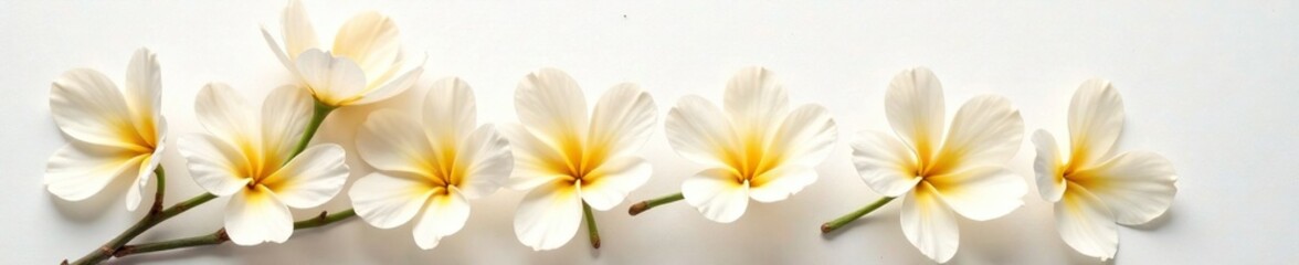 Obraz premium Delicate Moringa petals unfolding on a white canvas, morning glow, simplicity, floral arrangement