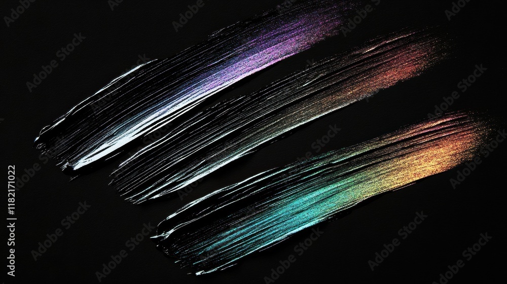Poster dynamic black brush patterns with holographic details abstract art digital design studio close-up cr