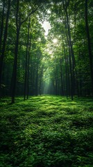 Obraz premium Misty pines evergreen lush forest high resolution hd picture