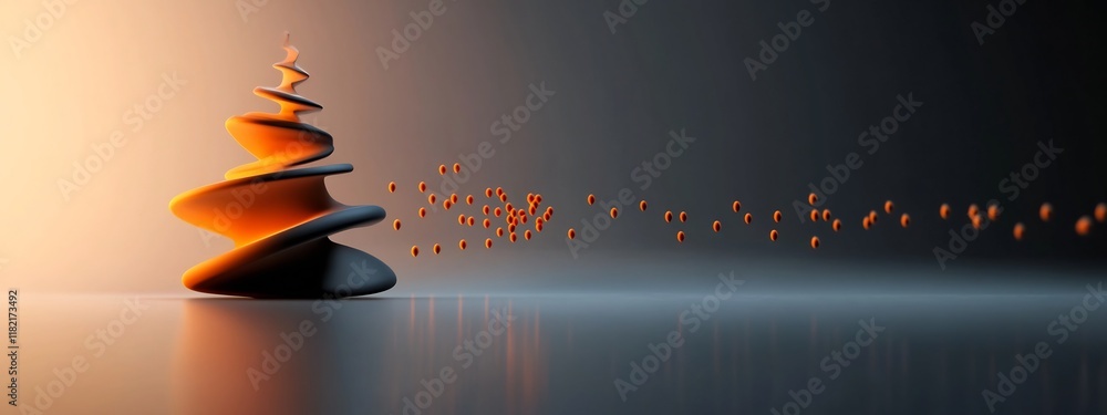 Poster a digitally rendered image of a minimalist and balanced stack of glowing orange stones creating a tr