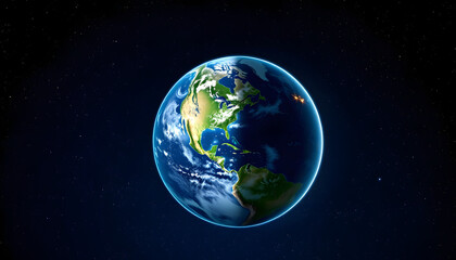 Obraz premium Rotating planet earth in space. Half of the planet is illuminated, on the dark side there is light from houses. Starry sky. The concept of changing day and night, pop-art, with white tones