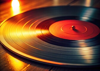 Low-light AI portrait of a retro vinyl red label record.