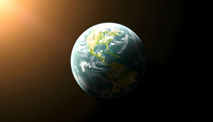 Fototapeta premium View from space of full earth body, green earth horizon. 3d illustration, smooth light, with white tones