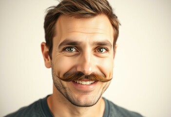 Obraz premium Man with moustache, smiling, looking directly at the camera