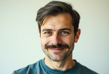 Fototapeta premium Portrait of a man with a moustache, looking directly at the camera