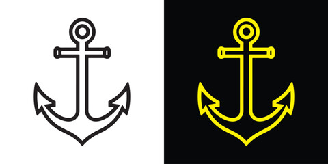 Abstract black and white silhouette of a marine anchor in vector style.