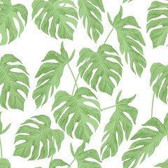 Obraz premium Jungle vector pattern with tropical leaves. Trendy summer print. Exotic seamless background.