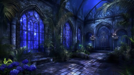 Fototapeta premium Moonlit Gothic Garden Sanctuary Night Scene