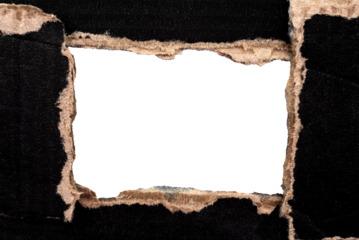 Hole in black cardboard. Torn hole in paper.