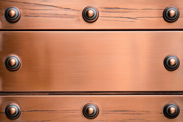 Brushed copper metal plate with rivets on a brushed copper background - perfect for elegant designs or industrial-themed projects