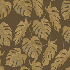 Fototapeta premium Jungle vector pattern with tropical leaves. Trendy summer print. Exotic seamless background.