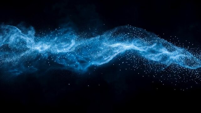 Nebulosa azul brillante con part&iacute;culas de luz en un fondo oscuro, ideal para dise&ntilde;os c&oacute;smicos, espaciales y atmosf&eacute;ricos