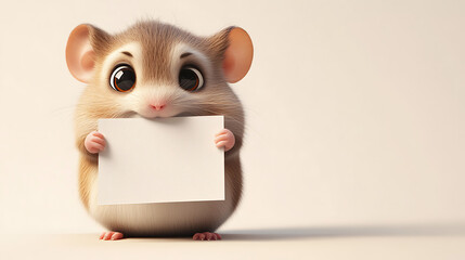 Fototapeta premium A cute cartoon hamster holding a blank sign, ready for a message or announcement.