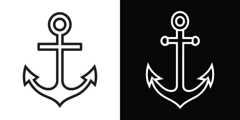 Obraz premium Abstract black and white silhouette of a marine anchor in vector style.