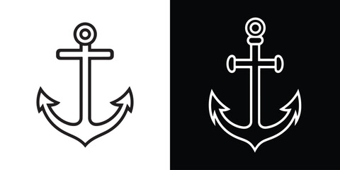Abstract black and white silhouette of a marine anchor in vector style.