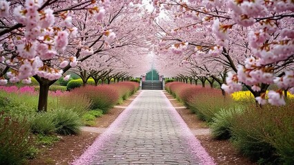 Fototapeta premium Serene Cherry Blossom Pathway 