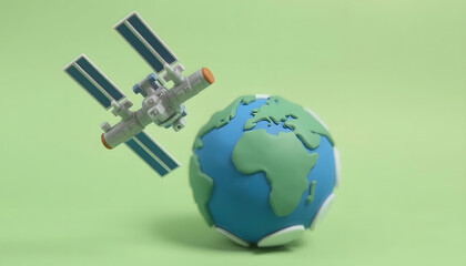 Fototapeta premium Space Station Orbiting Earth, craft clay, with white tones